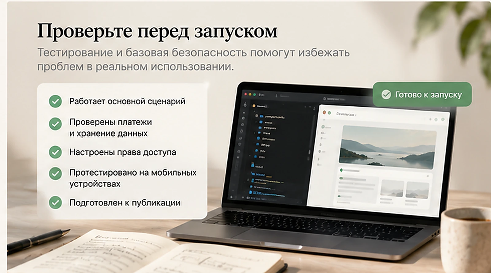 Чек-лист проверки приложения перед запуском: сценарий, платежи, данные, права доступа и мобильная версия